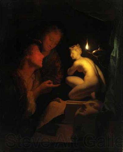 Godfried Schalcken Kunstbetrachtung bei Kerzenlicht Norge oil painting art